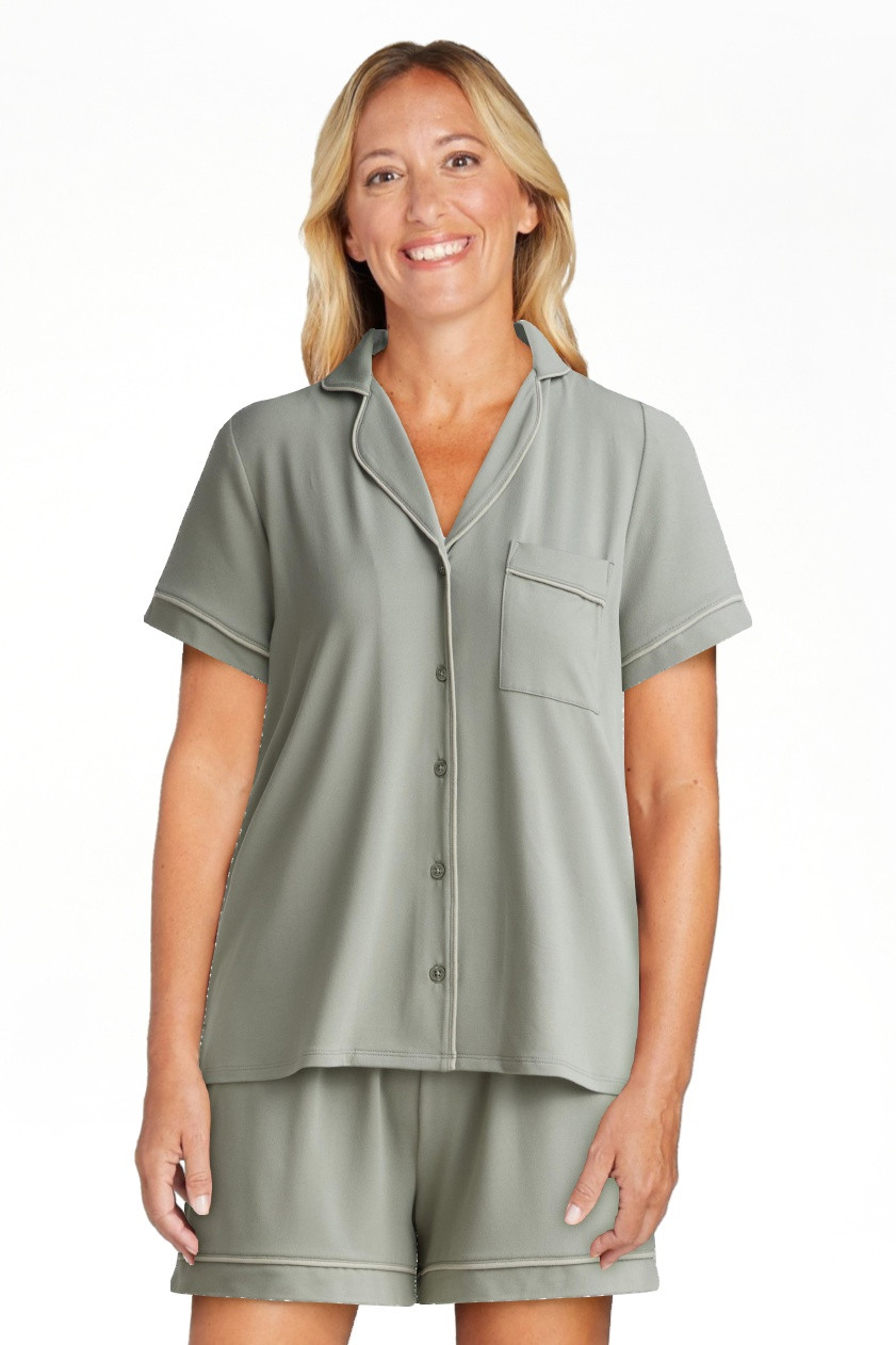 Joyspun Women’s Short Sleeve Knit Notch Collar Top and Shorts Pajama Set, 2-Piece, Sizes XS-3X | Walmart (US)