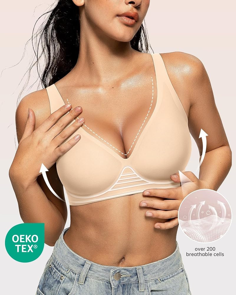 OEAK Womens Jelly Bras Wireless Deep V Bralette Comfy Push Up Tshirt Bras | Amazon (US)