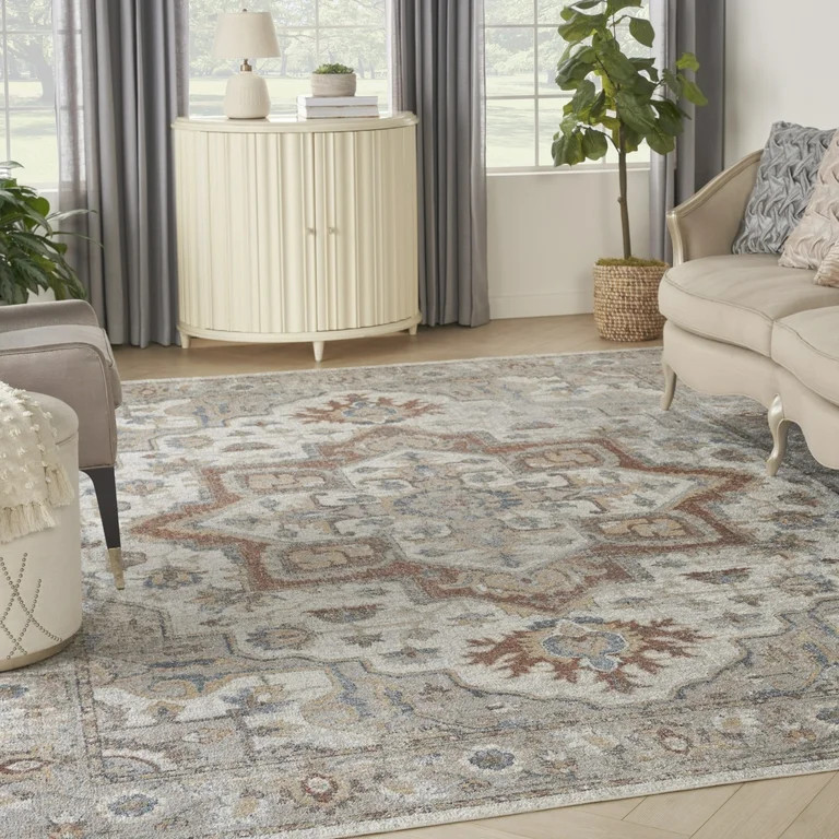 Nourison Astra Machine Washable Persian Grey/Multi 9' x 12' Area Rug (9x12) | Walmart (US)