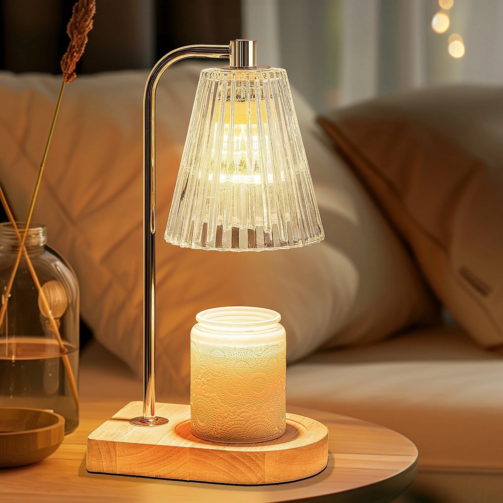 Marycele Gold Candle Warmer for Jar Candles with Glass, Metal, Wood Design, Includes 1 Lamp and 2... | Walmart (US)