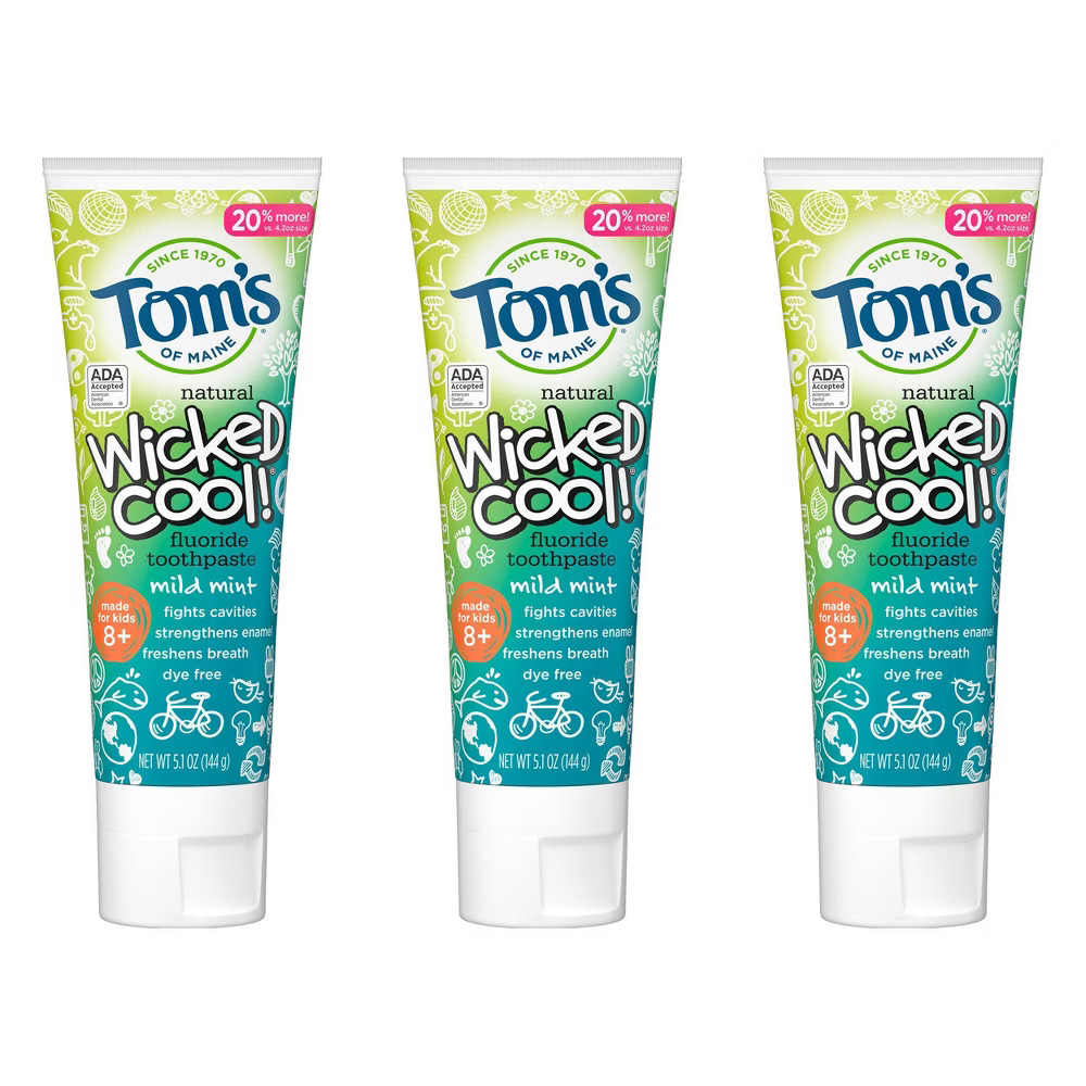 Tom's of Maine Mild Mint Wicked Cool! Anticavity Toothpaste - 3pk/5.1oz | Target