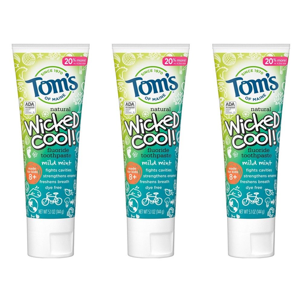 Tom's of Maine Mild Mint Wicked Cool! Anticavity Toothpaste - 3pk/5.1oz | Target