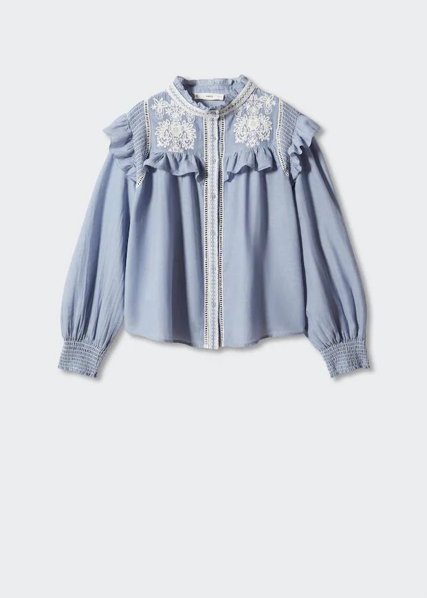 Ruffled embroidered shirt -  Women | Mango USA | MANGO (US)