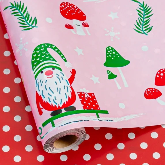 HOMERAL Christmas Wrapping Paper Roll - Gift Wrap with Santa Claus, Leaves, Snowflakes and Mushro... | Walmart (US)
