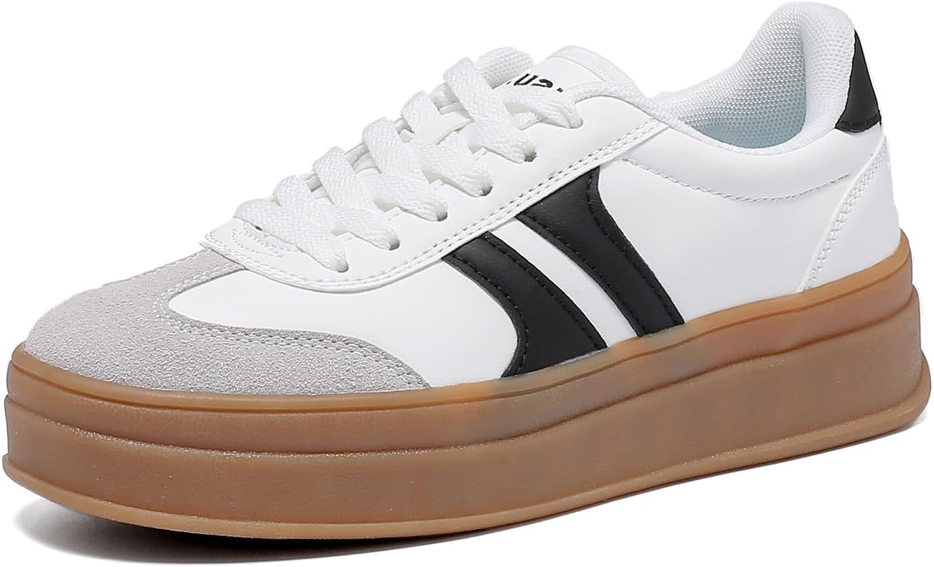 Lxuan Women's Gum Sole Fashion Sneakers-Thick Platform Sole,Anti-Slip Rubber,Lace-Up Comfort Walking Shoes | Amazon (US)