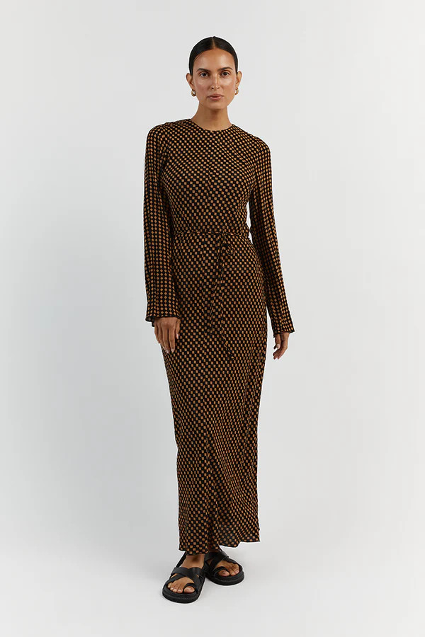MILA CARAMEL SLEEVED MIDI DRESS | DISSH