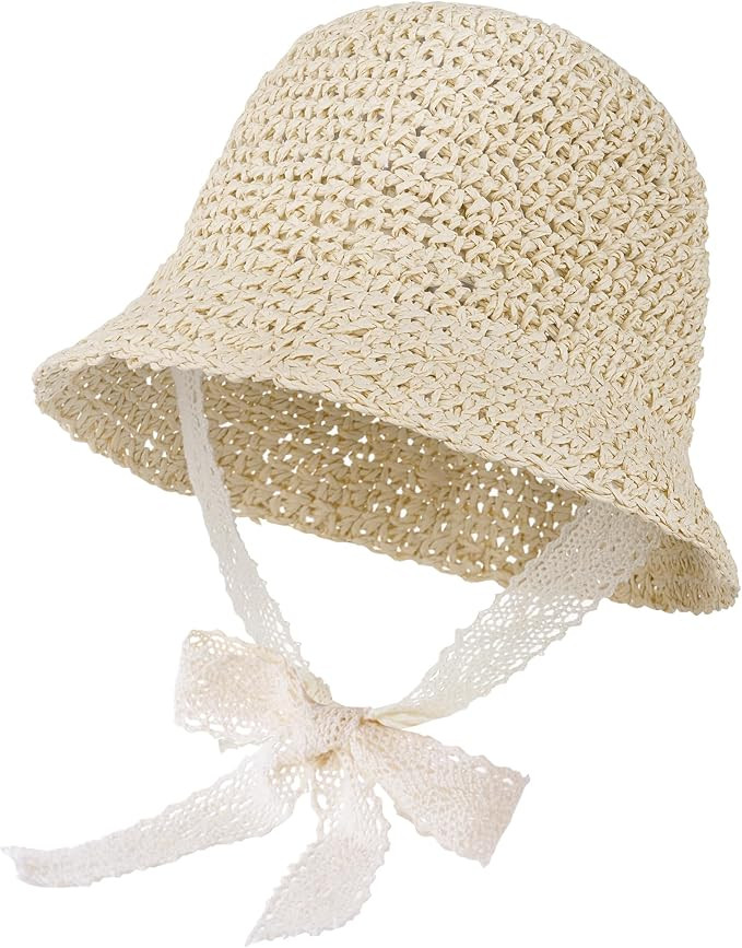 Baby Girl Straw Sun Hat, Toddler Summer Beach Hat, Soft Foldable Infant Sun Hat with Lace Bowknot... | Amazon (US)