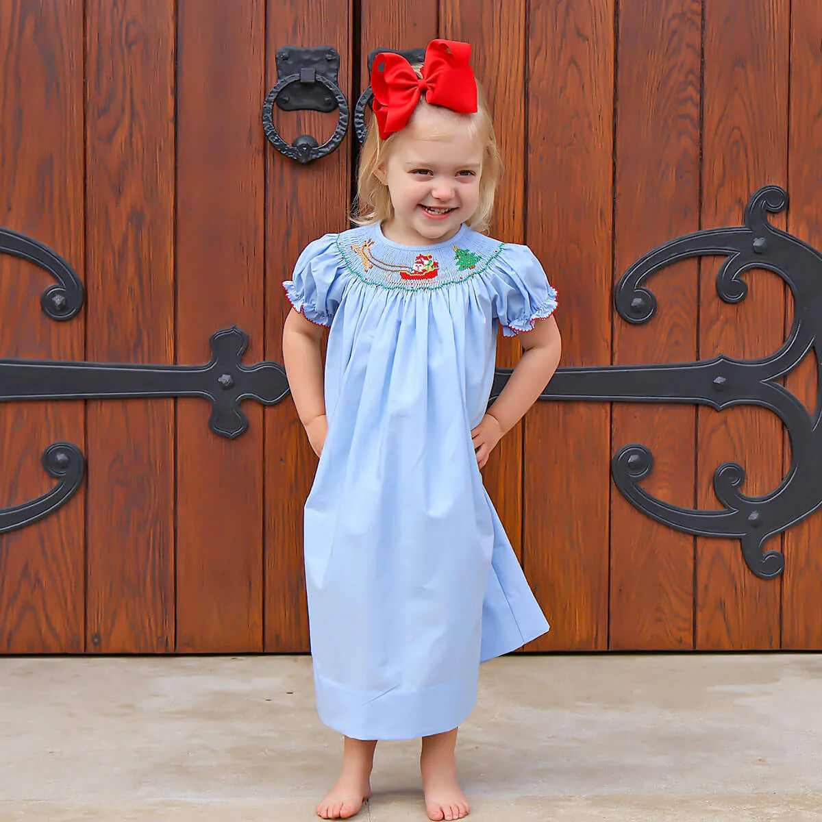 North Pole Smocked Blue Bishop Dress | Classic Whimsy