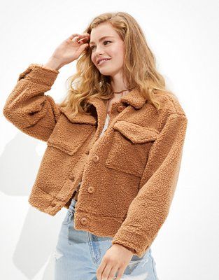 AE Cropped Sherpa Shacket | American Eagle Outfitters (US & CA)