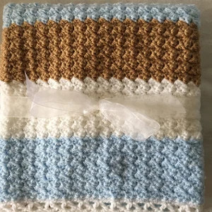 White, Blue and Brown Crochet Baby Blanket, Crochet Blanket, Crochet Baby Blanket | Etsy (US)