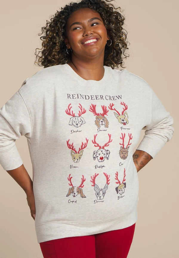 Plus Size Reindeer Crew Relaxed Fit Sweatshirt | Maurices