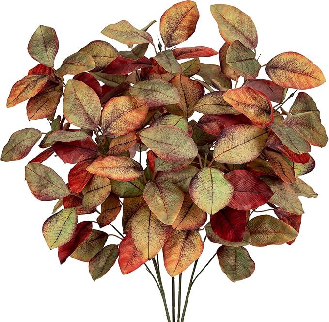 5 PCS Fall Leaves Artificial Magnolia Leaf Branches, 26" Autumn Fake Plant Stems for Vase Floral ... | Amazon (US)