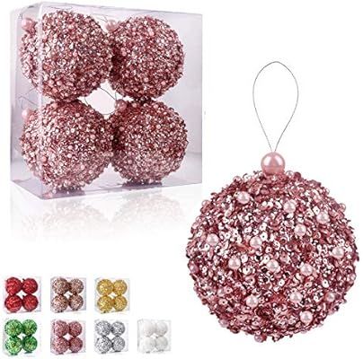 4.25" Christmas Ball Ornaments 4pc Set Rose Gold Shatterproof Christmas Decorations Tree Balls fo... | Amazon (US)