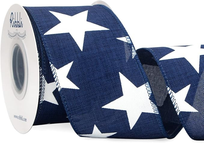 Ribbli Patriotic Wired Ribbon, Royal Blue with White Stars Ribbon, 2-1/2 Inch x 10 Yard 4th of Ju... | Amazon (US)