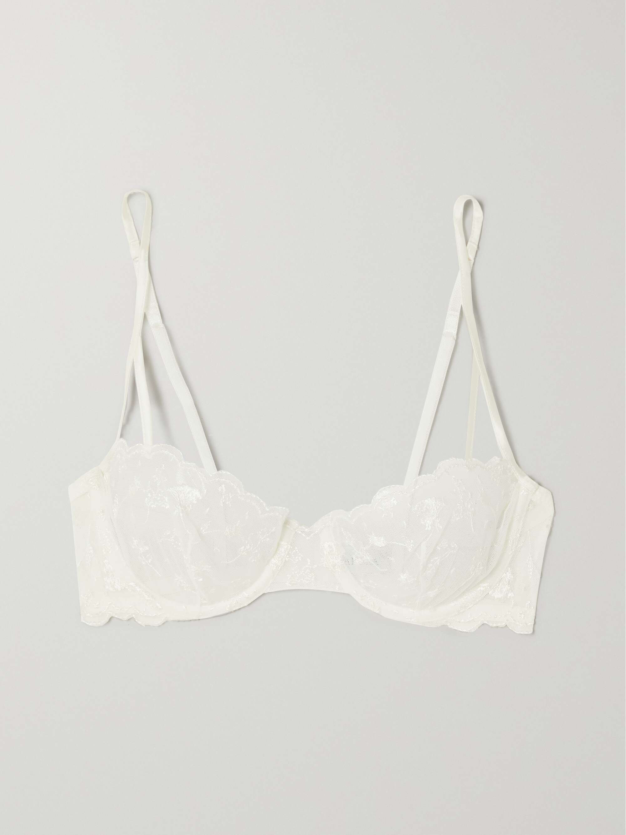 Midnight Botanica embroidered tulle and cotton-blend jersey underwired balconette bra | NET-A-PORTER (US)