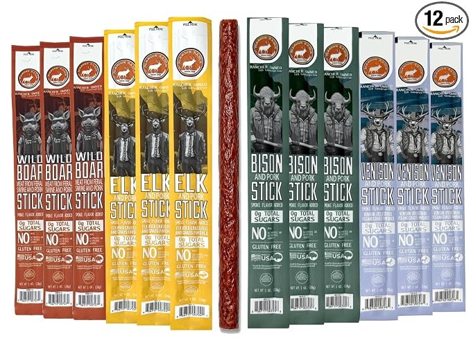 Pearson Ranch Meat Sticks Variety Pack - Elk, Bison, Venison, Wild Boar - Exotic Meat Sticks, Hig... | Amazon (US)