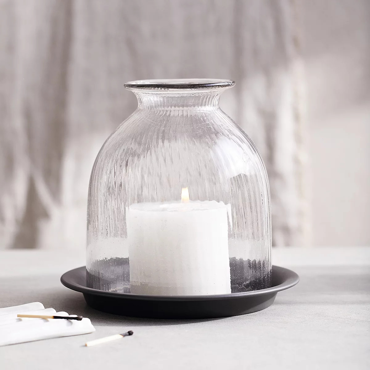 Ribbed Glass Dome Candle Holder with Tray – Medium | The White Company UK & ROW