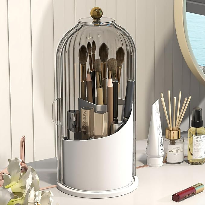 Makeup Brush Holder with Dustproof Cover 360 Rotating Makeup Brush Organizer for Vanity Bathroom,... | Amazon (US)