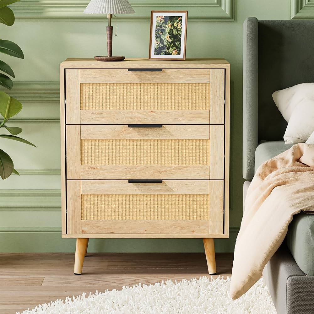 Anbuy Rattan Dresser with 3 Drawers, Rattan Chest of Drawers Modern Wood Dresser for Bedroom with... | Amazon (US)