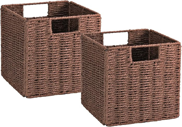 Vagusicc Wicker Storage Basket, Set of 2 Hand-Woven Storage Baskets for Shelves with Handles, Fol... | Amazon (US)