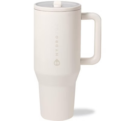 HydroJug Traveler - Water Bottle with Handle & Flip Straw - Leak Resistant Tumbler, Insulated, Stainless Steel & Rubber Base - 40 oz, Cream | Target