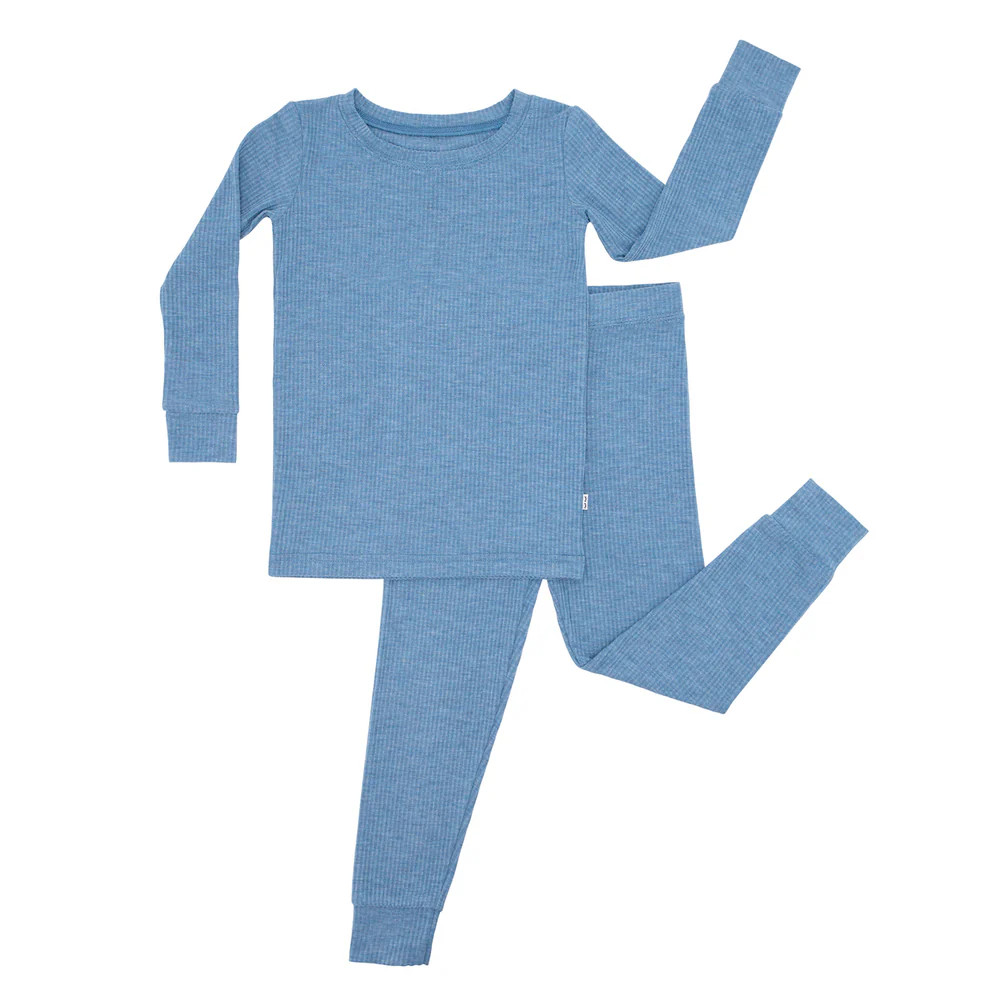 Heather Blue Ribbed Two-Piece Pajama Set | Little Sleepies