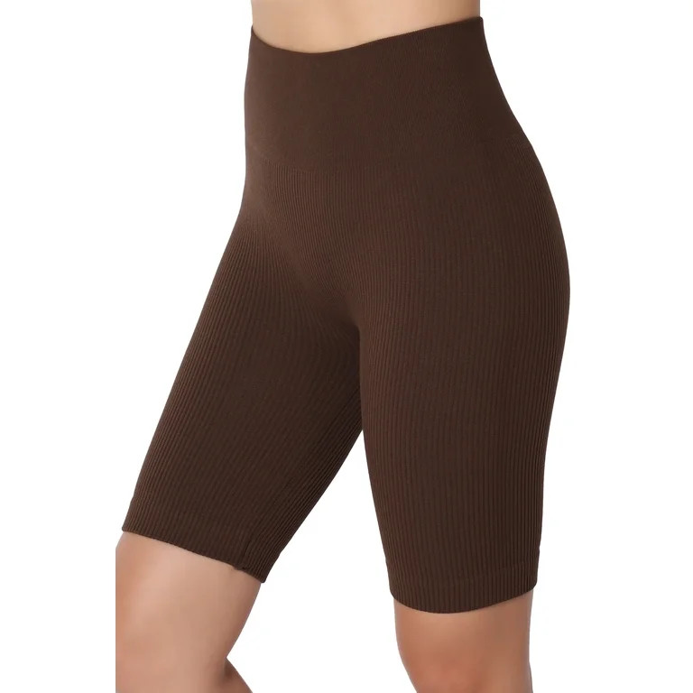 TheMogan Women's Compression Ribbed Seamless High Waist Biker Shorts Short Leggings | Walmart (US)