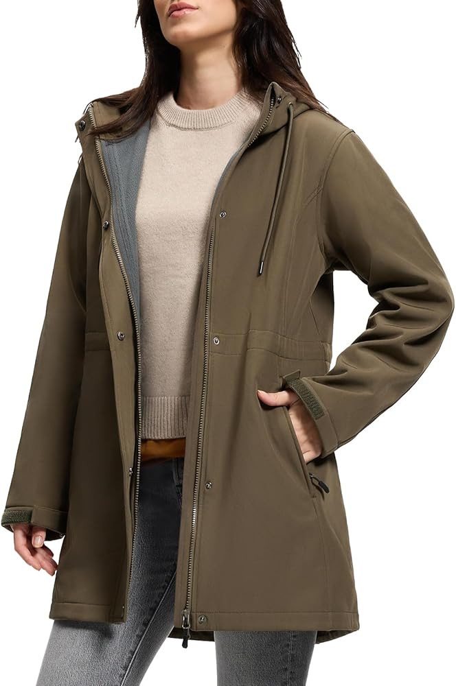 SaphiRose Women's Waterproof Rain Jacket with Fleece Lining Hooded Windbreaker Long Warm Outdoor ... | Amazon (US)