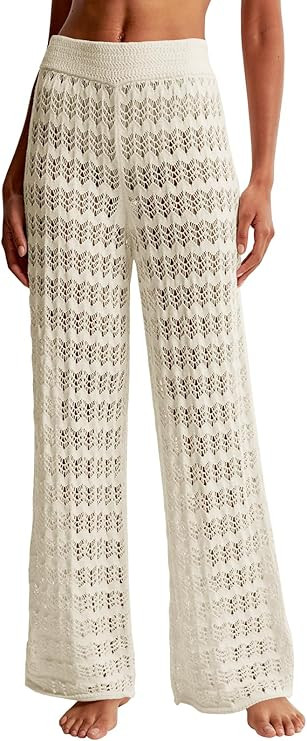Saodimallsu Womens Crochet Cover Up Pants Sheer Mesh High Waist Sexy Casual Knit Summer Swimsuit ... | Amazon (US)