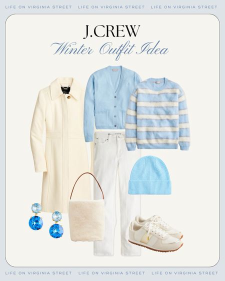 In love with these cozy winter outfit pieces from J. Crew! The perfect icy powder blue cashmere sweater pairs with these white jeans, an ivory winter dress coat, striped blue sweater, blue beanie, cute sneakers, and pretty jewelry and plush tote! Many are on sale today too!
.
#ltkseasonal #ltkfindsunder50 #ltkfindsunder100 #ltkstylestip #ltkworkwear #ltkmidsize #ltkover40 #ltkhome #ltksalealert #ltkseasonal #ltkholiday #ltkgiftguide #ltkshoecrush #ltkitbag #ltktravel

#LTKsalealert #LTKSeasonal #LTKfindsunder50