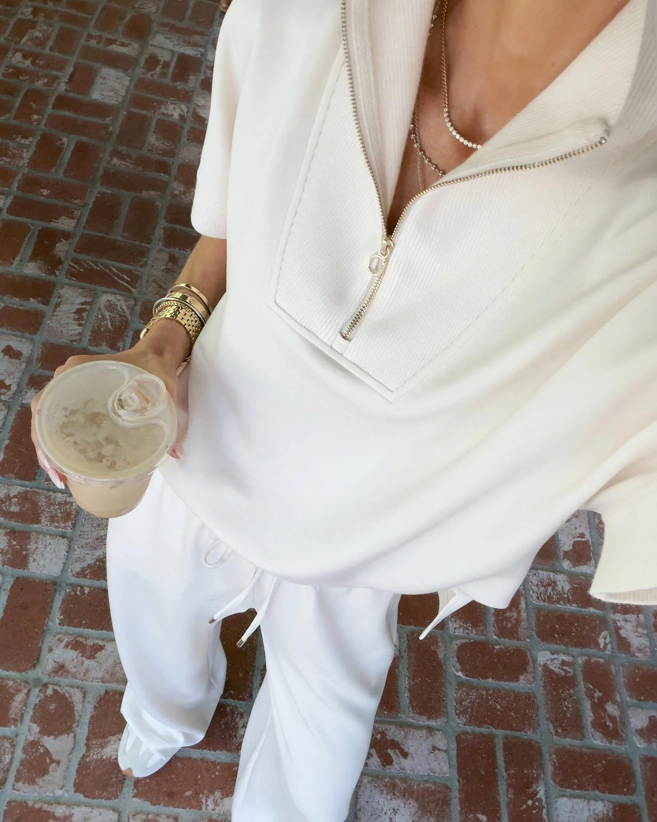 Splendid - Splendid x @Cellajaneblog Scubasoft Short Sleeve Quarter-Zip Sweatshirt - Porcelain | Splendid