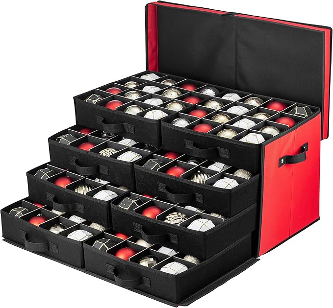 ZOBER Christmas Ornament Storage Box - Drawer Style Trays, Stores 128 Ornaments - 600D Oxford Fab... | Amazon (US)