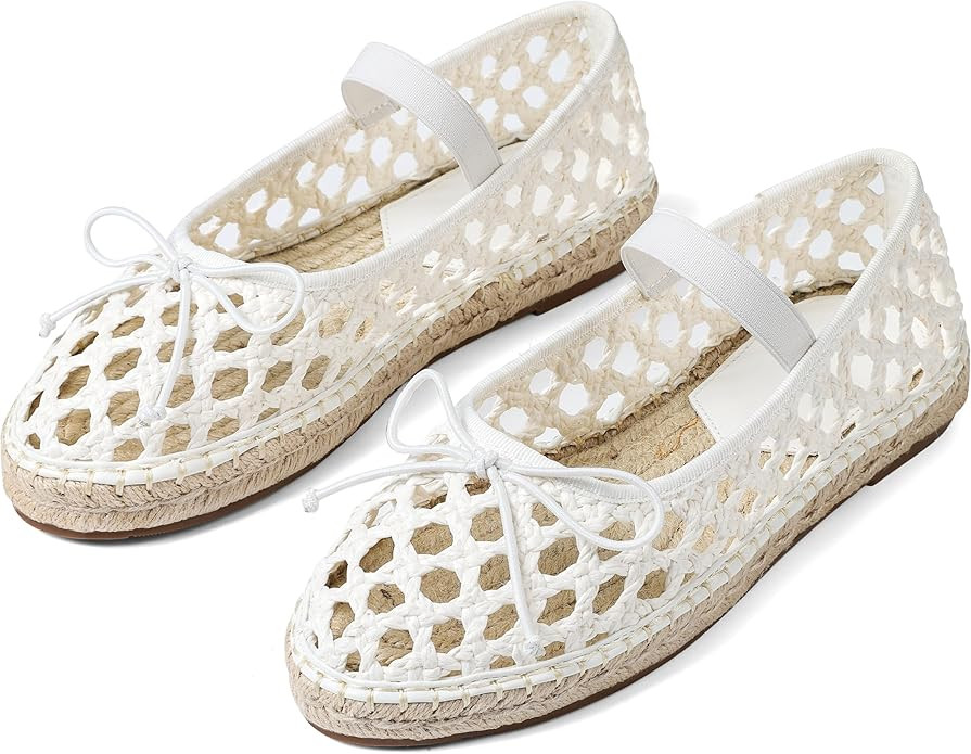 AMINUGAL Mesh Ballet Flats Shoes for Women Round Toe Platform Mary Janes Elastic Espadrilles Whit... | Amazon (US)