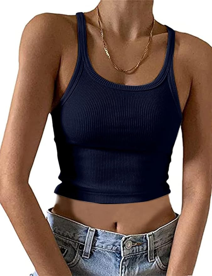 KAMISSY Women's Sleeveless Crop Tank Top Slim Fit Scoop Neck Ribbed Knit Basic Crop Cami Shirts T... | Amazon (US)