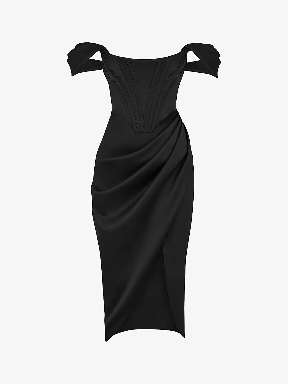 Loretta off-shoulder satin midi dress | Selfridges