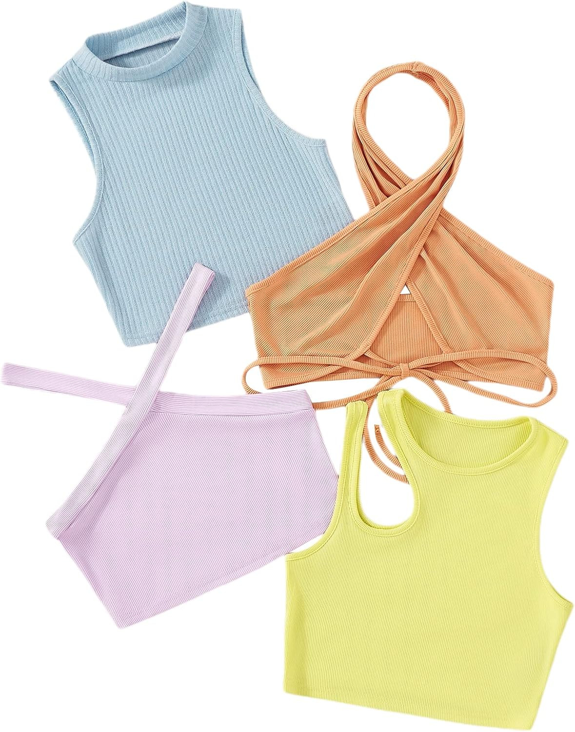 MakeMeChic Women's Casual 4 Pieces Solid Ribbed Knit Crop Tank Tops Vest Pack | Amazon (US)