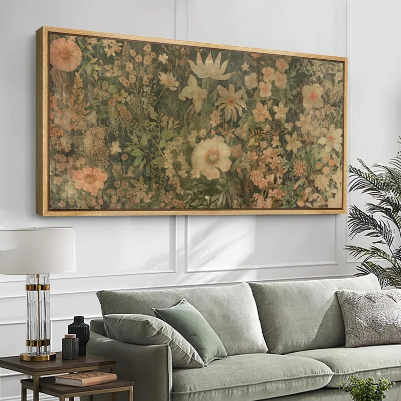 wall26 Vintage Garden Flowers Antique French Floral Artwork - Extra Large Framed Wall Art Canvas ... | Wayfair North America