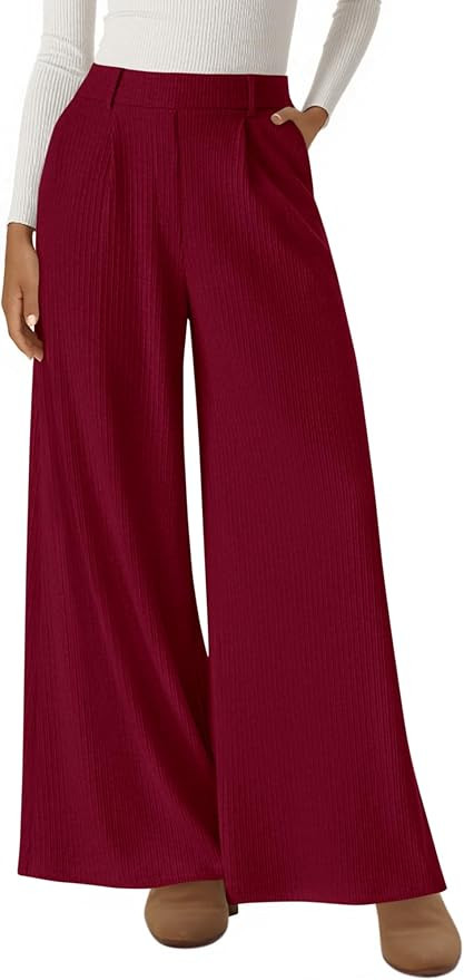 BTFBM Wide Leg Pants for Women Dressy Work Business Casual Elastic High Waisted Trousers Ribbed L... | Amazon (US)