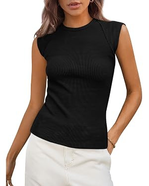 PRETTYGARDEN Women's Tank Tops 2025 Summer Casual Ribbed Cap Sleeve Slim Fitted Knit Basic Tee Sh... | Amazon (US)