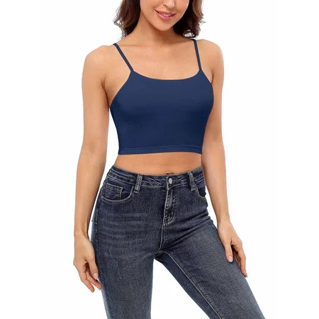 Women s Cotton Solid Cropped Camisole Adjustable Straps Undershirts Built in Bra | Walmart (US)
