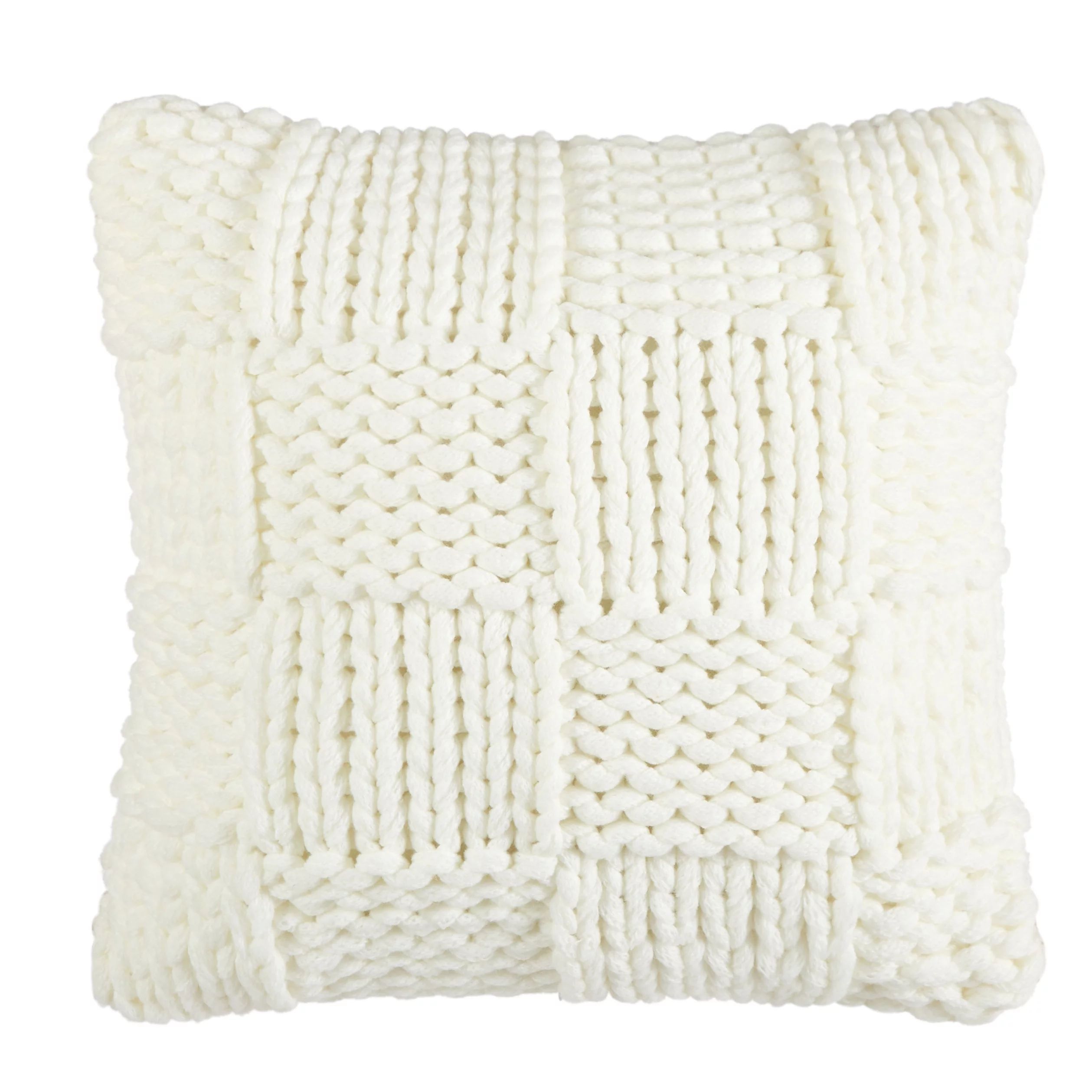 Better Homes & Gardens Chunky Knit Patchwork Pillow, 18 x 18, Ivory, Square, 1 Piece | Walmart (US)