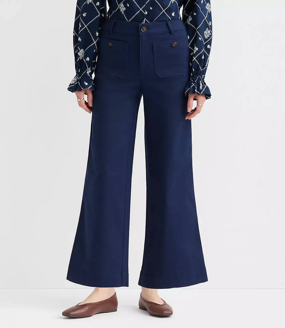 Curvy Palmer Wide Leg Crop Pants in Twill | LOFT