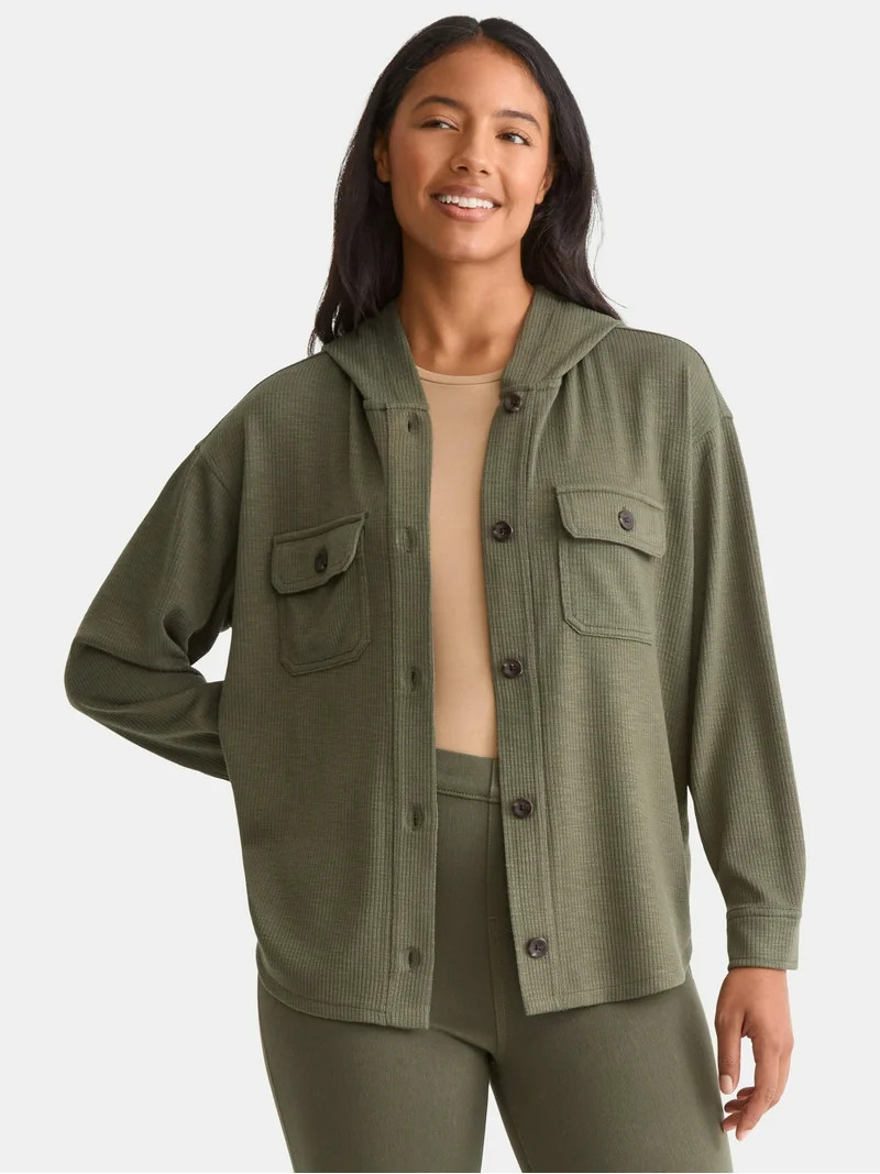 Time and Tru Women's and Women's Plus Ribbed Shirt with Hood, Sizes XS-4X - Walmart.com | Walmart (US)