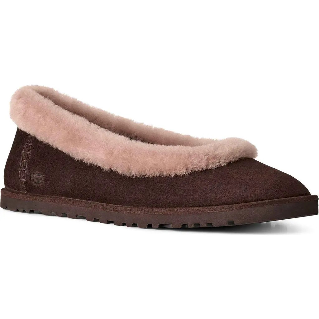 UGG(r) Zora Genuine Shearling Trim Ballet Flat in Dusted Cocoa at Nordstrom, Size 12 | Nordstrom