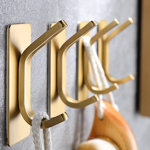 Taozun Adhesive Hooks - Gold Towel Hooks Coat Hooks, Stainless Steel 4-Pack Wall Hooks for Hanging Robe Sponges in Bathroom and Bedroom | Amazon (US)