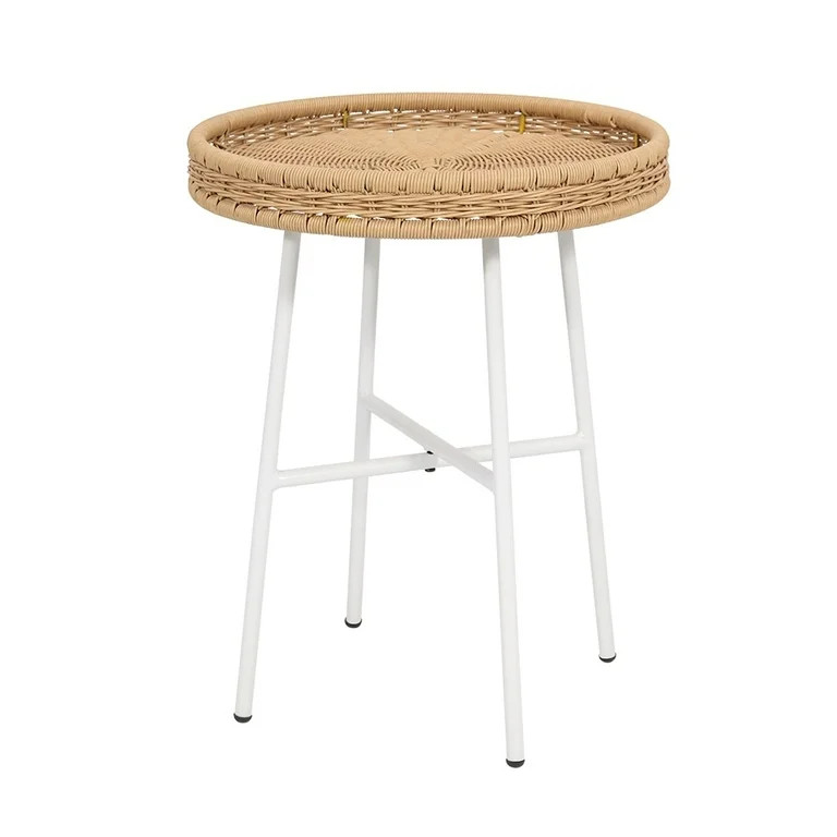 Abble Indoor Outdoor Side Tables, Wicker Small Round Metal End Table, Weather Resistant Rattan Ac... | Walmart (US)