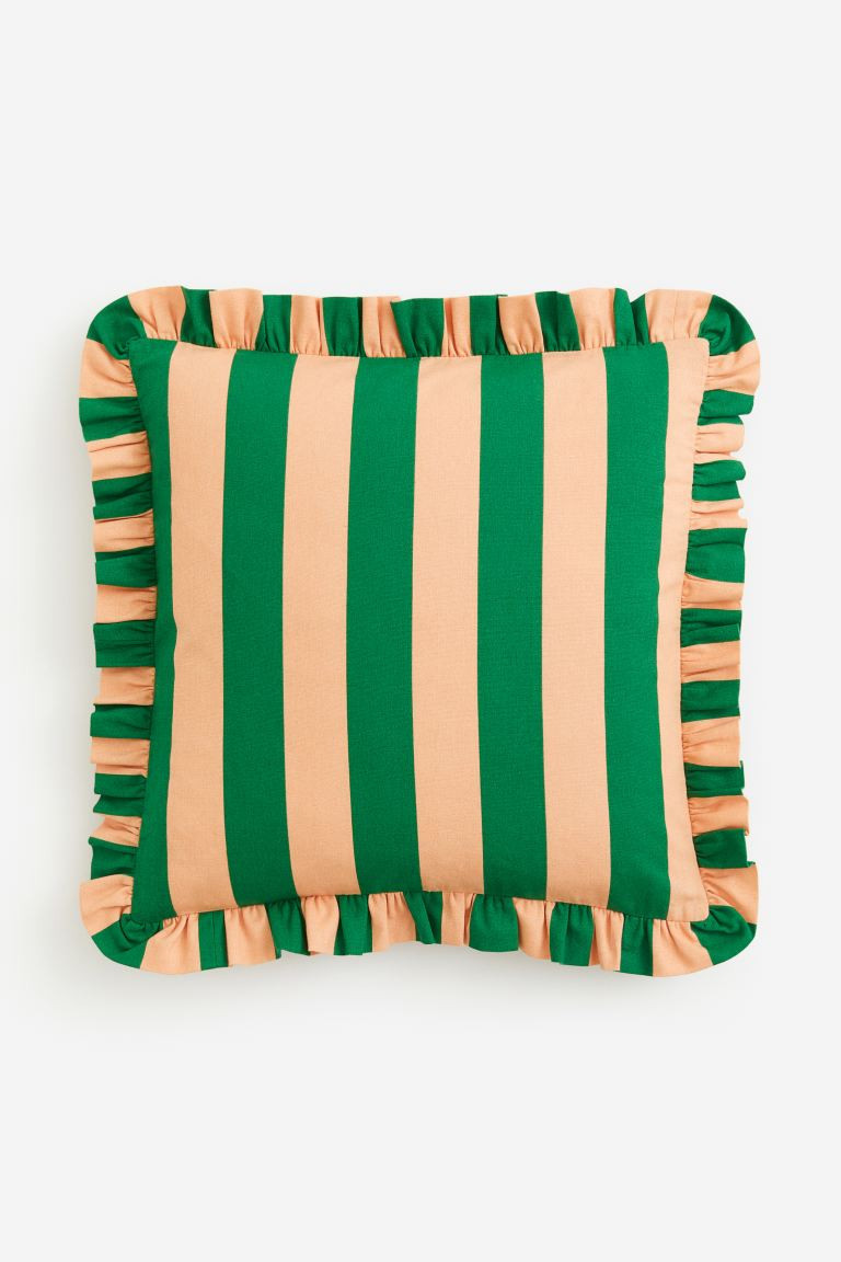 Frill-trimmed cushion cover - Green/Striped - Home All | H&M GB | H&M (UK, MY, IN, SG, PH, TW, HK)