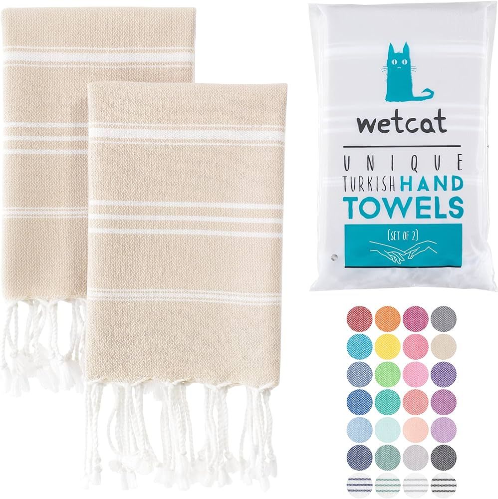 WETCAT Turkish Hand Towels with Hanging Loop (20 x 30) - Set of 2, 100% Cotton, Soft - Pre Washed... | Amazon (US)