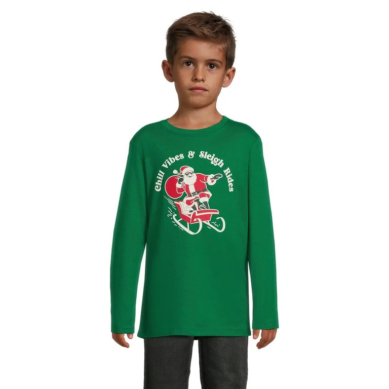 Holiday Time Boys' Vibes Graphic Tee with Long Sleeves, Sizes 4-18 & Husky | Walmart (US)