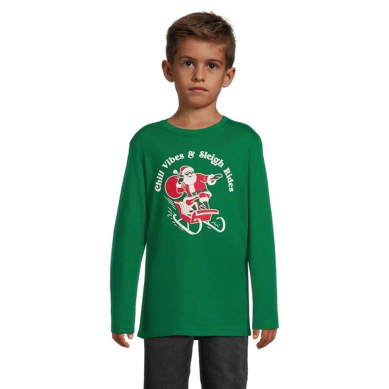 Holiday Time Boys' Vibes Graphic Tee with Long Sleeves, Sizes 4-18 & Husky | Walmart (US)